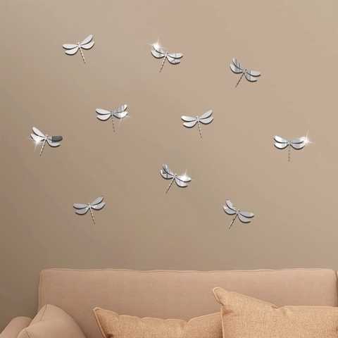 Adesivi Murali Libellula in Acrilico a Specchio Decalcomanie Libellula Rimovibili DIY per Soggiorno Camera da Letto Decorazione