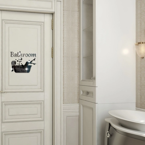 Pegatina de Pared de Espejo de Acrílico para Baño Cartel de Figura de Bañera 3D Impermeable para Puerta de Baño Aseo