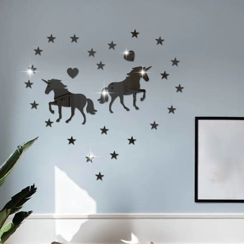 Vinilos Decorativos de Unicornio de Acrílico con Espejo Minimalista Moderno Calcomanías de Espejo de Corazón Estrella DIY para Dormitorio Sala de Estar
