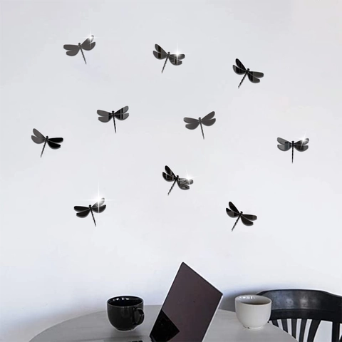 Adesivi Murali Libellula in Acrilico a Specchio Decalcomanie Libellula Rimovibili DIY per Soggiorno Camera da Letto Decorazione