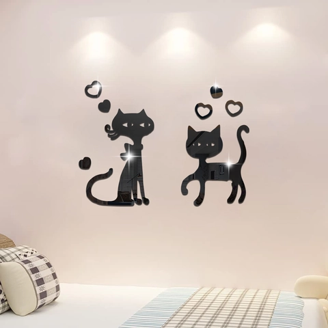 Pegatina de Pared 3D Espejo Acrílico Gato Corazón DIY Autoadhesivo Decorativo Espejo Calcomanía Casa Dormitorio Salón
