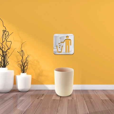 Mirror Acrylic Trash Disposal Sign Wall Sticker Self Adhesive Garbage Icon Decor For Home Office Mall Bathroom