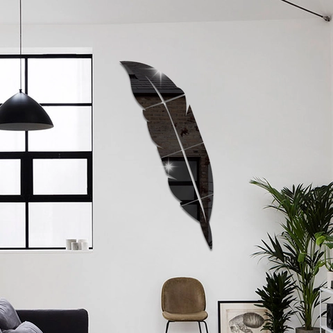 Adesivi Murali a Specchio in Acrilico a Forma di Piuma Moderno 3D Decorazione Parete per Camera da Letto Soggiorno Adesivi a Specchio Autoadesivi