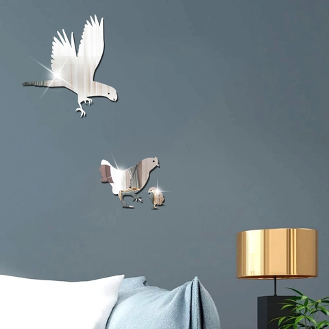 Pegatinas De Pared Espejo Acrílico Moderno Águila Y Pollo Calcomanías Espejo Silueta Animal Decorativas Bricolaje Para Sala De Estar Dormitorio Decoración