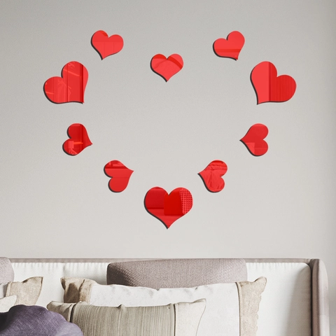 Pegatina De Pared De Corazón De Espejo De Acrílico 3D Autoadhesiva Extraíble DIY Espejo Calcomanía Para Sala Dormitorio Decoración