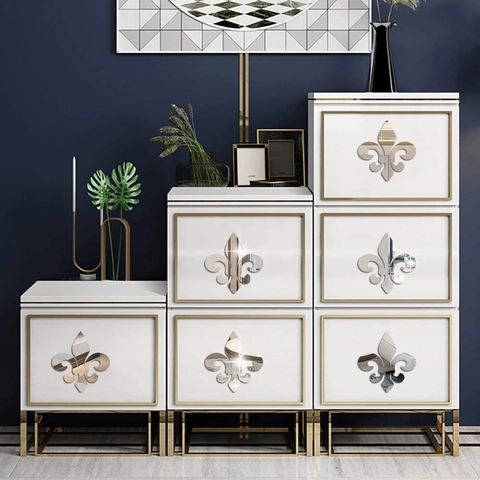 3D Acrylic Mirror Wall Stickers Fleur-de-lis Decorative Mirror Decals For Cabinets Furniture Home Decor DIY Wall Art