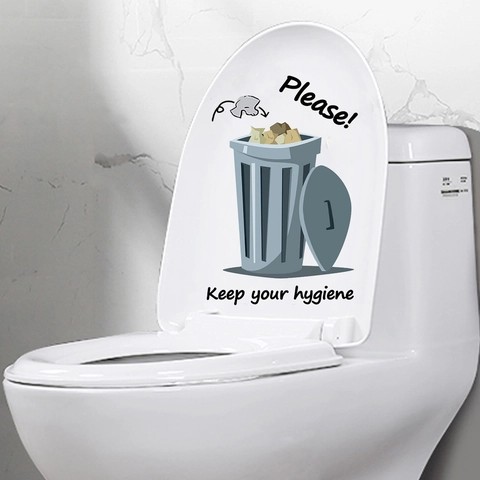 Waterdicht PVC Toiletbril Sticker Creatief Vuilnisbak Patroon Hygiëne Herinnering Muursticker Voor Badkamer Decor