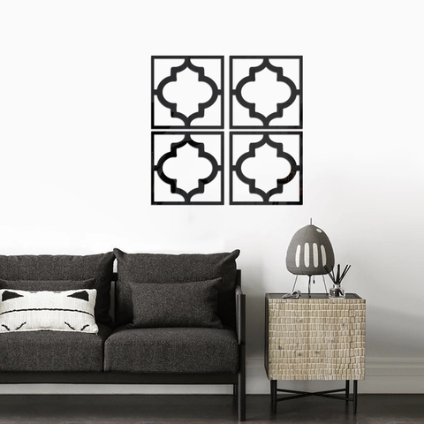 4 Pieces 15cm Moroccan Style Hollow Acrylic Mirror Wall Stickers Geometric Flower Self Adhesive Decor For Home Bedroom