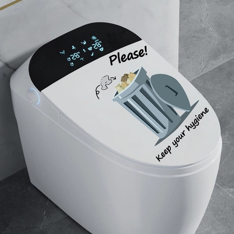 Waterdicht PVC Toiletbril Sticker Creatief Vuilnisbak Patroon Hygiëne Herinnering Muursticker Voor Badkamer Decor