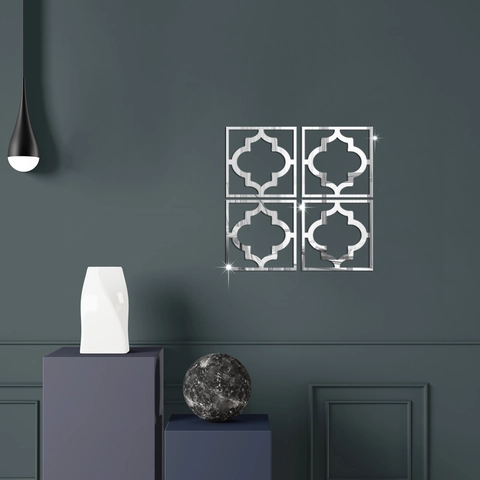 4 Pieces 15cm Moroccan Style Hollow Acrylic Mirror Wall Stickers Geometric Flower Self Adhesive Decor For Home Bedroom
