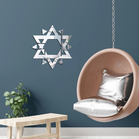 Sticker Mural Miroir en Acrylique Hexagramme Étoile de David Géométrique 3D Autocollants Miroir Auto Adhésifs pour Décoration Murale Salon