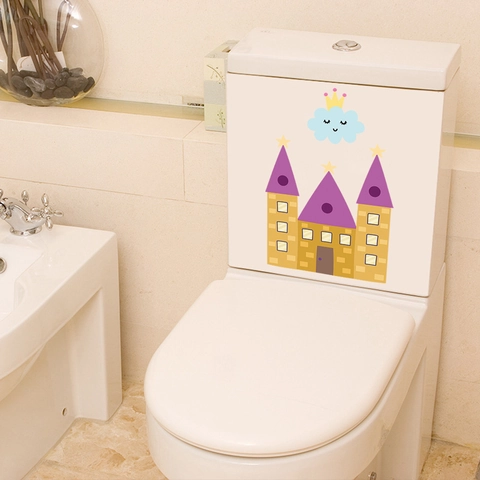 Wasserdicht Cartoon Schloss Wolke Toilettenaufkleber Selbstklebend PVC Badezimmer Wandaufkleber Für Kinder Deko