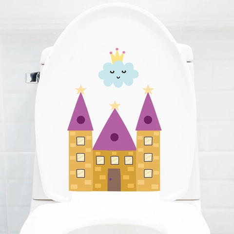Wasserdicht Cartoon Schloss Wolke Toilettenaufkleber Selbstklebend PVC Badezimmer Wandaufkleber Für Kinder Deko