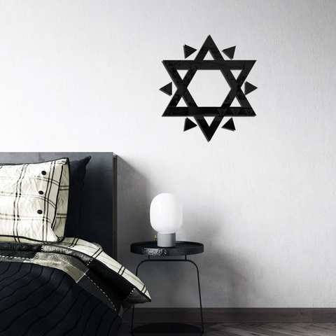 Sticker Mural Miroir en Acrylique Hexagramme Étoile de David Géométrique 3D Autocollants Miroir Auto Adhésifs pour Décoration Murale Salon