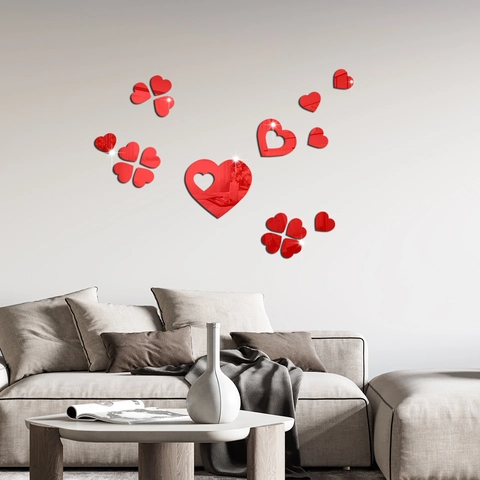 3D Coeur Miroir Acrylique Autocollants Muraux DIY Auto Adhésif Coeur Trèfle Miroir Décalcomanies Pour Salon Chambre Décoration