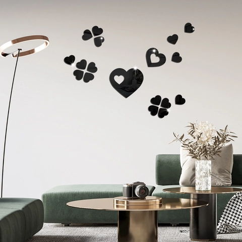 3D Coeur Miroir Acrylique Autocollants Muraux DIY Auto Adhésif Coeur Trèfle Miroir Décalcomanies Pour Salon Chambre Décoration