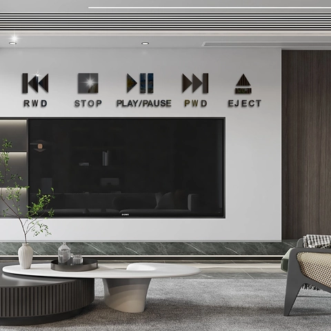 Set Adesivi Parete Specchio Acrilico Pulsanti Lettore Multimediale Moderni Decorativi Riflettenti 3D per Soggiorno Sfondo TV