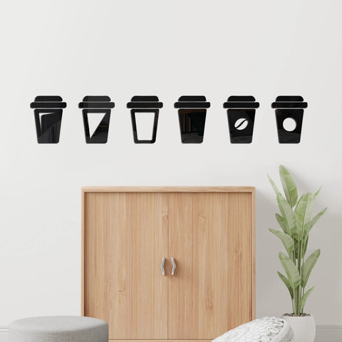 Adesivo da Parete Tazza da Caffè Specchio in Acrilico 3D DIY Adesivo Specchiato Rimovibile per Cucina Ristorante Casa