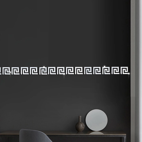 Adesivi Murali a Specchio in Acrilico Motivo Greca Greca Bordo Geometrico Murale Decorativo per Soggiorno Bagno Camera da Letto Cucina