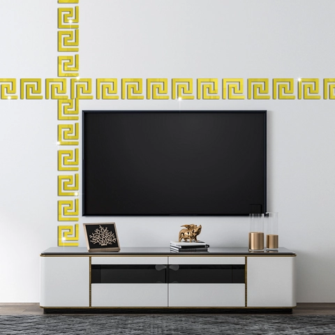 Adesivi Murali a Specchio in Acrilico Motivo Greca Greca Bordo Geometrico Murale Decorativo per Soggiorno Bagno Camera da Letto Cucina