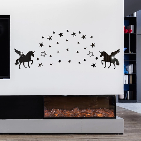 Vinilos Decorativos de Pared 3D Espejo Acrílico Unicornio Estrella Pegatinas de Animales Dibujos Animados para Habitación