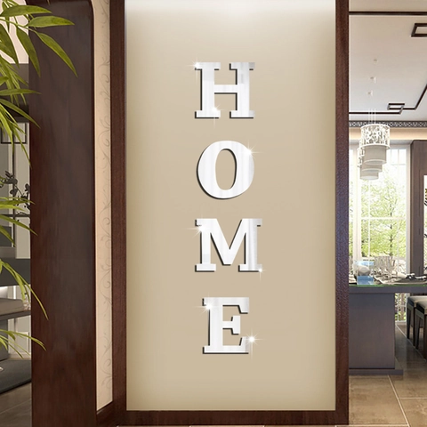 3D Acrylic Mirror Wall Sticker Letter HOME Self Adhesive Decal For Living Room Bedroom Entrance Home Decor Background Wall
