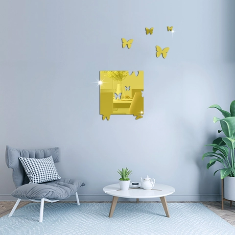 DIY Farfalla Volante Specchio Adesivo Parete Acrilico 3D Geometrico Quadrato Decalcomania per Soggiorno Camera da Letto Decorazione
