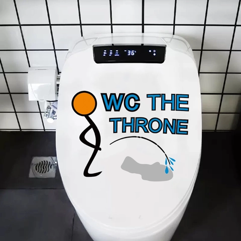 Autocollant de Siège de Toilettes Drôle Créatif WC THE THRONE Motif Bonhomme Allumette Imperméable en PVC pour Décoration de Bain