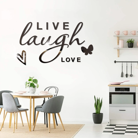 3D Acrylic Mirror Wall Stickers Live Laugh Love Quote Modern DIY Wall Decals For Living Room Bedroom Home Decor Mirror Surface Wall Art