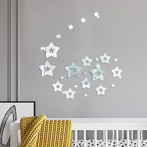 Acryl Ster Spiegel Wandstickers Modern Pentagram DIY Decoratieve Reflecterende Oppervlak Decal Voor Kinderkamer Woonkamer