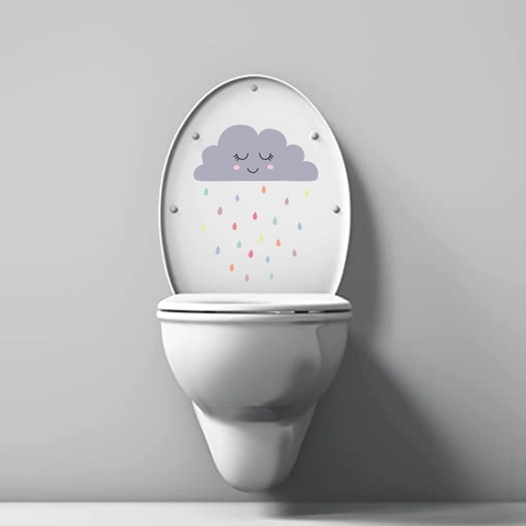 Cartoon Niedliche Wolke Regentropfen Toilettenaufkleber Wasserdicht PVC Dekor Für Badezimmer Glas Deko Selbstklebend Wandtattoo