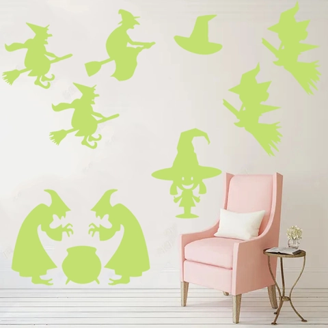 Halloween Adesivo da Parete Strega Luminosa Glow In The Dark Silhouette PET Fluorescente per Camera dei Bambini Festa