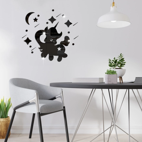 Pegatinas de Pared de Espejo de Acrílico DIY Unicornio Animado Estrellas Luna Espejo Decoración para Habitación Niños Hogar