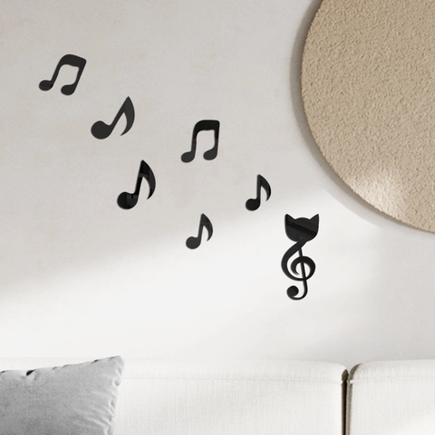 Pegatinas de Pared de Espejo de Acrílico Notas Musicales Diseño Creativo G-Clef Gato Calcomanías de Arte DIY para Hogar