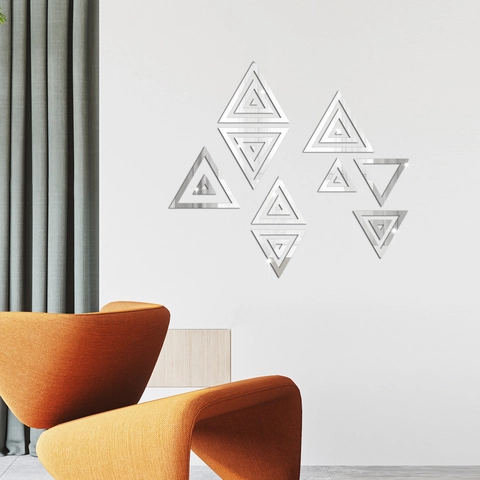 Ensemble de Stickers Muraux Miroir en Triangle Géométrique Acrylique DIY Autocollants Muraux Imperméables Décoratifs pour Salon Chambre à Coucher