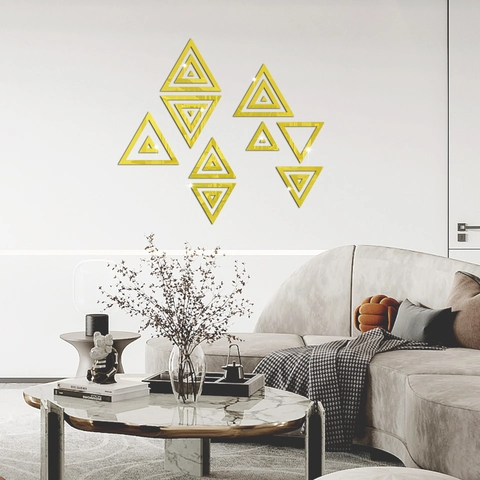 Ensemble de Stickers Muraux Miroir en Triangle Géométrique Acrylique DIY Autocollants Muraux Imperméables Décoratifs pour Salon Chambre à Coucher