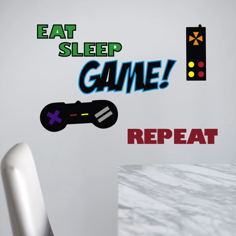 Gaming Theme PVC Wall Decals Self Adhesive Eat Sleep Game Repeat Lettering Stickers For Boys Bedroom Playroom Wall Decor