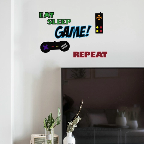 Gaming Theme PVC Wall Decals Self Adhesive Eat Sleep Game Repeat Lettering Stickers For Boys Bedroom Playroom Wall Decor