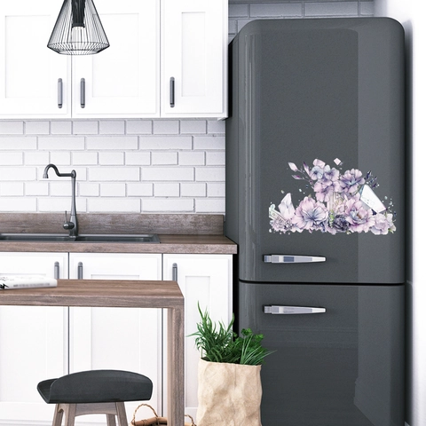 Pegatina de Pared de PVC Impermeable Flor Púrpura Cristal Acuarela para Baño Refrigerador Sala de Estar Decoración Hogar
