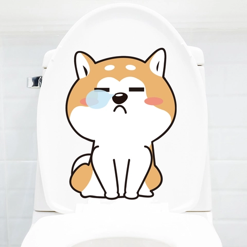 Αυτοκόλλητα Τουαλέτας Cartoon Shiba Inu Χαριτωμένος Σκύλος PVC Αδιάβροχα Αυτοκόλλητα Τοίχου για Διακόσμηση Μπάνιου