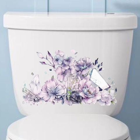 Pegatina de Pared de PVC Impermeable Flor Púrpura Cristal Acuarela para Baño Refrigerador Sala de Estar Decoración Hogar