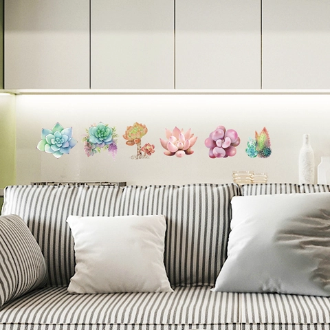 Watercolor Succulent Wall Stickers PVC Removable Fridge Decals Decorative Plant Stickers For Kitchen Living Room Home