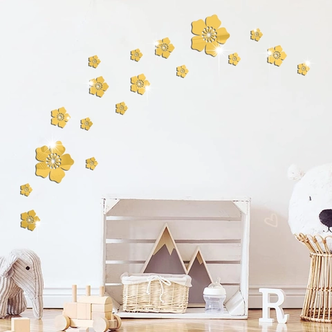 3D Acryl Spiegel Blume Wandaufkleber Wasserdicht Selbstklebend Floral Wandbilder Für Wohnzimmer Schlafzimmer Home Decoration