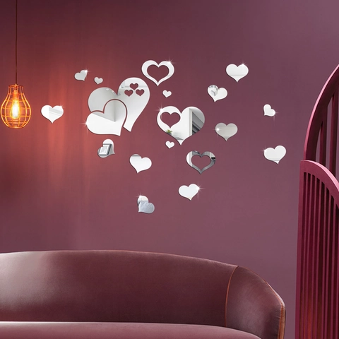 Adesivi Murali a Cuore in Specchio Acrilico 3D DIY Impermeabili Superficie a Specchio Decalcomanie da Parete a Forma di Cuore per Soggiorno Camera da Letto Decorazioni Casa