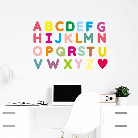 Colorful PVC Alphabet Wall Stickers Waterproof Printed Letter Decals For Kids Room Classroom Kindergarten Home Decor