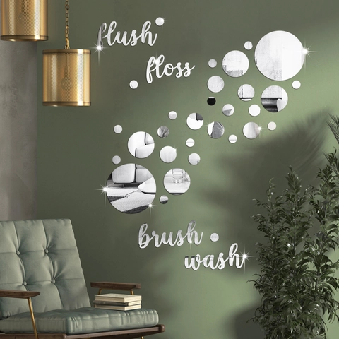 Pegatinas de Pared de Espejo de Acrílico Círculos Redondos Flush Floss Brush Wash Calcomanías Para Baño Decoración Hogar