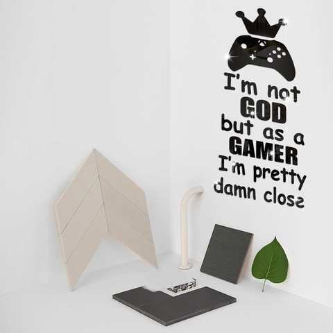 Moderno Gamer Gamepad Corona Espejo Acrílico Pegatina de Pared Decoración de Sala de Juegos Frase Motivadora Efecto Espejo Calcomanía de Pared Dormitorio Sala de Estar