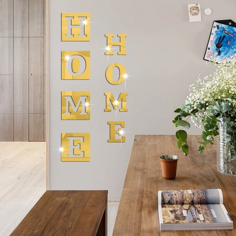 Adesivo Murale 3D in Specchio Acrilico Lettere HOME Moderne DIY Arte Murale Autoadesivo Impermeabile Decorazione Per Soggiorno Ingresso