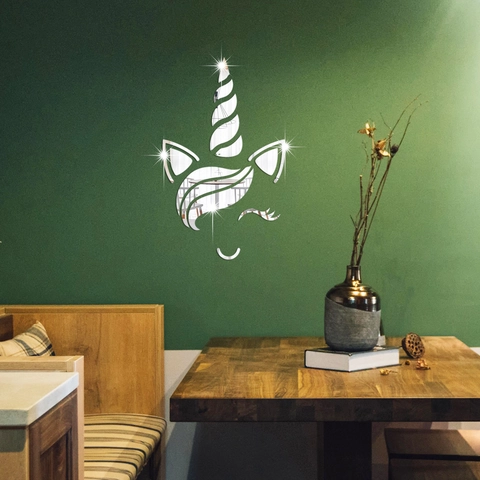 Pegatina de Pared Espejo Unicornio Acrílico 3D Bricolaje Mural Animal Para Habitación Niños Dormitorio Decoración de Pared
