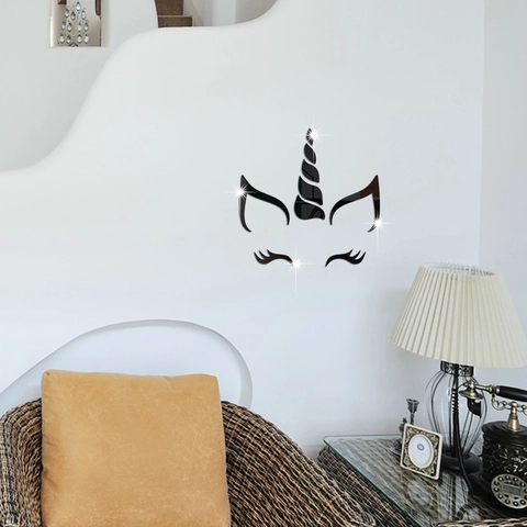 Autocollant Mural Licorne 3D Miroir Acrylique DIY Auto-adhésif Pour Chambre D'Enfants Décoration